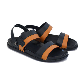 Black & Brown Color Stripe Design Leather Sandals For Men